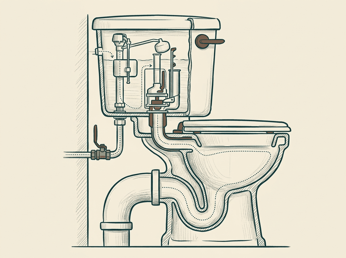 Hand-drawn cutaway of a UK toilet for toilet repairs Swindon callers